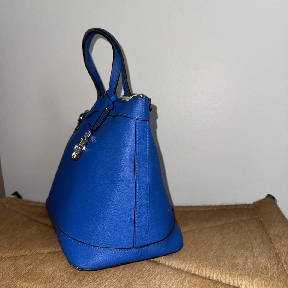 Luxury Leather Henri Bendel West 57th BRIGHT BLUE Purse Handbag - Image 2 of 4