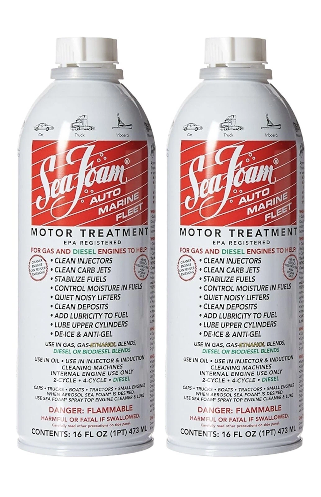 Sea Foam Motor Treatment Fuel & Oil Additive Gas & Diesel Engines 16oz. 2 Pack