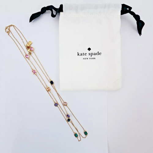 Kate Spade Gold Plated Rainbow Crystal Necklace 42” Long Multicolored w Dust Bag - Picture 3 of 6