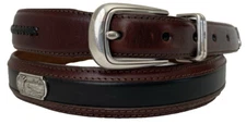 Men's Studded Roberts Golf Belt by Brighton Onyx Brown & Black Leather 42