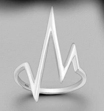 Solid Sterling Silver 27mm Lightning Bolt Heart Pulse Super Power Ring size 9