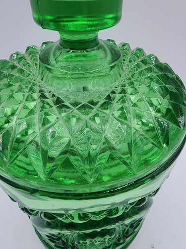 Barattolo Biscottiera Vintage Imperial Hobstar Vetro Verde Con Coperchio Alto 7 3/4” - Foto 6 di 14