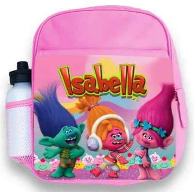 DAILY GIFTS Personalisierter Kinder Rucksack beliebiger Name Trolle Mädchen Kinder Schulranzen