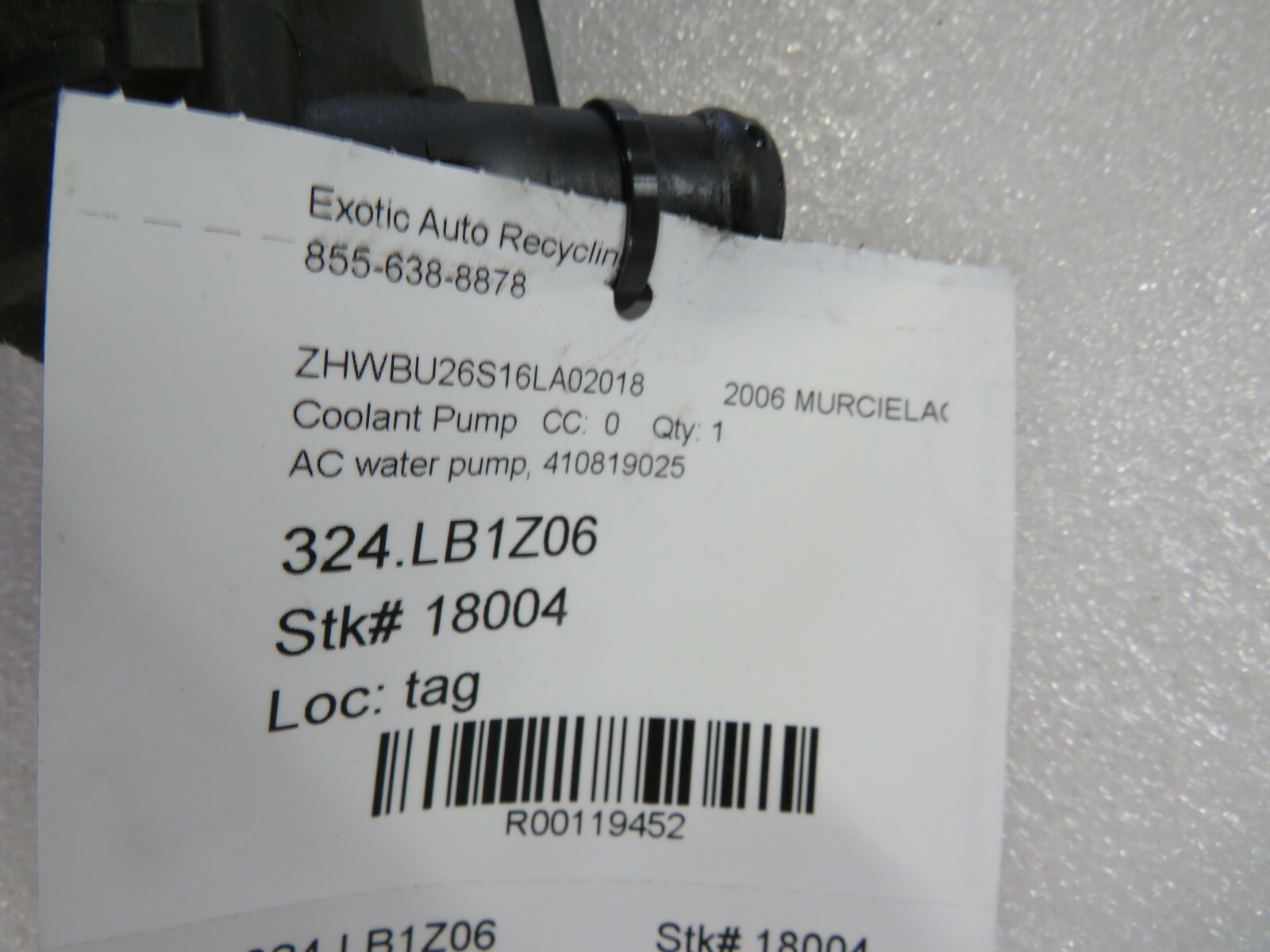 Lamborghini Murcielago Coupe, Roadster, Auxiliary Water Pump, P/N 410819025