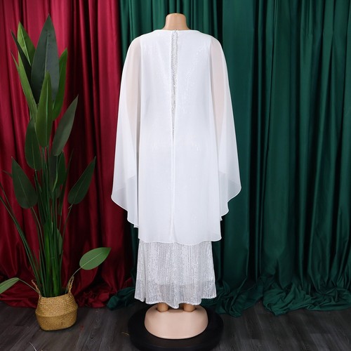 Damen langes Pailletten Chiffon Perlen Capelet Kleid, Festkleid Partykleid - Bild 9 von 54