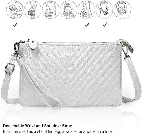 White Genuine Leather Clutch Purses for Women, Mini Crossbody Bag Shoulder Po... - Picture 2 of 6