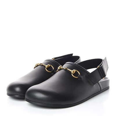 Gucci Z2749 Mens Black Calfskin Horsebit River Slingback Sandals