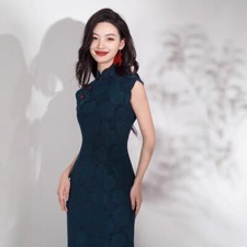 Summer Blue Jacquard Cheongsam 2025 Retro Long Style Young Slim Fit Qipao Dress 