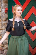 Mittelalter Wikinger LARP Bluse Otilia Baumwolle kurzarm natur schwarz weiß hanf