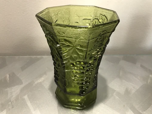 Vintage Forest Green Anchor Hocking Octagonal Pedestal Grapes Vase