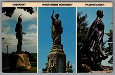 Famous Monuments Massasoit Forefathers Pilgrim Plymouth Massachusetts Postcard