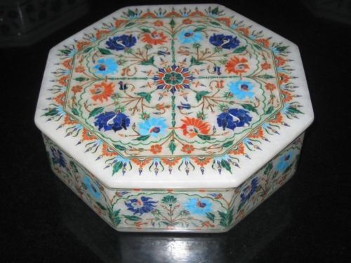 Caja de baratijas de mármol semipreciosa piedra floral incrustación dura obra de arte - Imagen 1 de 1