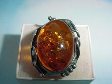   Huge Genuine Oval Amber Sterling Silver Ring, 7 1/2  