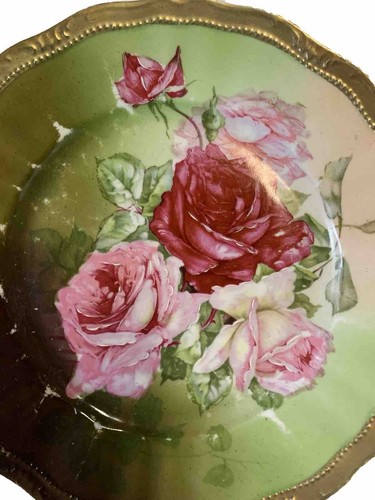 Carl Tielsch Alt Wasser C. T rosa & rote Rosen 9-1/2 Zoll Obstschale # 404 - Bild 3 von 7