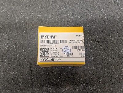 New, Eaton, BK-GMA-125-R, FUSE GLASS 125MA 250VAC 5X20MM, Box of 100