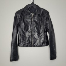 Wilson Maxima Black Leather Cropped Slim Fit Baddie Alt Punk Moto Biker Jacket