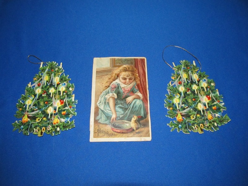 CHRISTMAS EASTER HOLIDAY VICTORIAN PAPER ART 2 TREE + GIRL QTY 3  SET#2