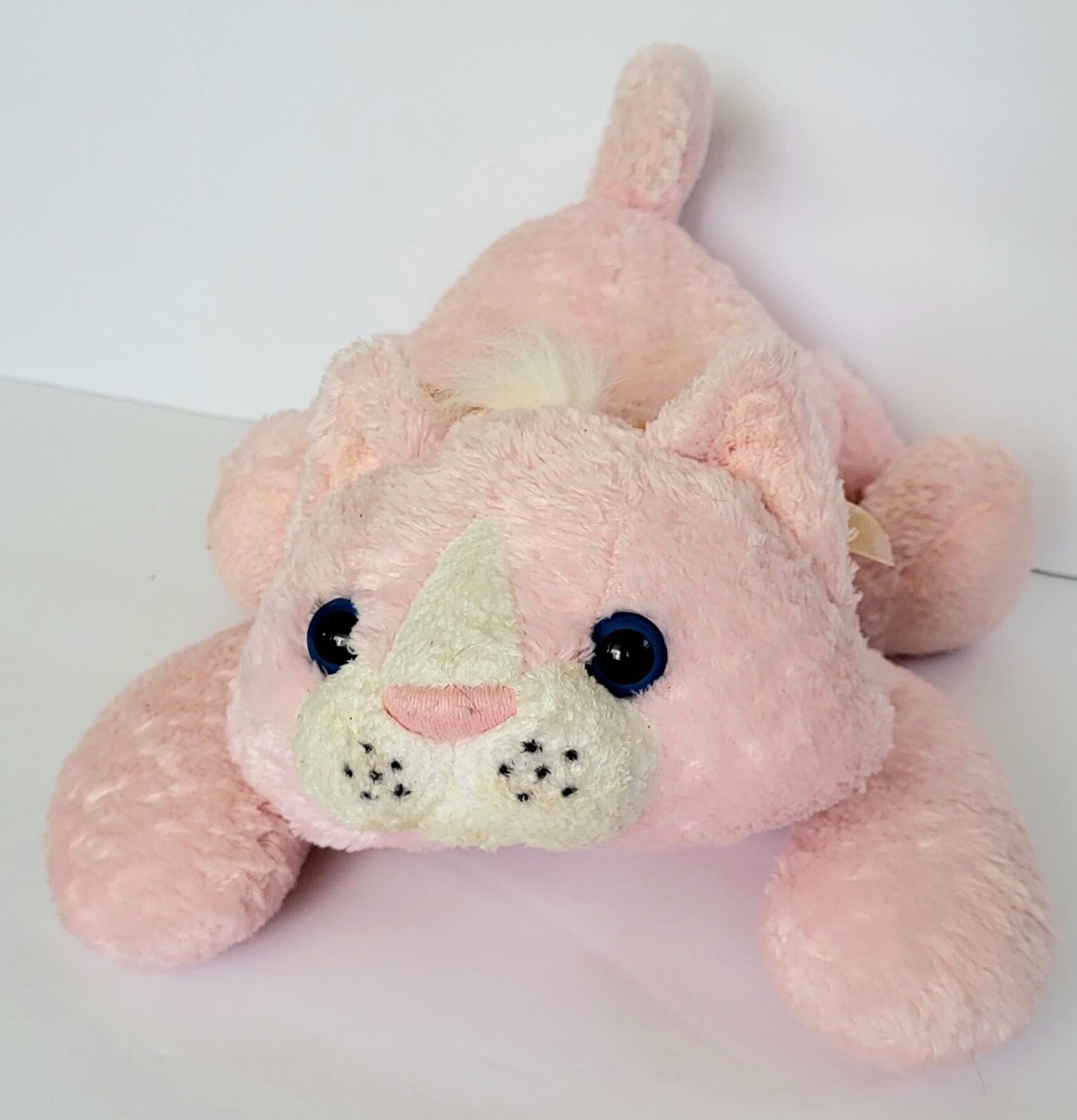 VINTAGE ANIMAL ALLEY PINK PLUSH CAT BLUE EYES 2000 TOYS R US