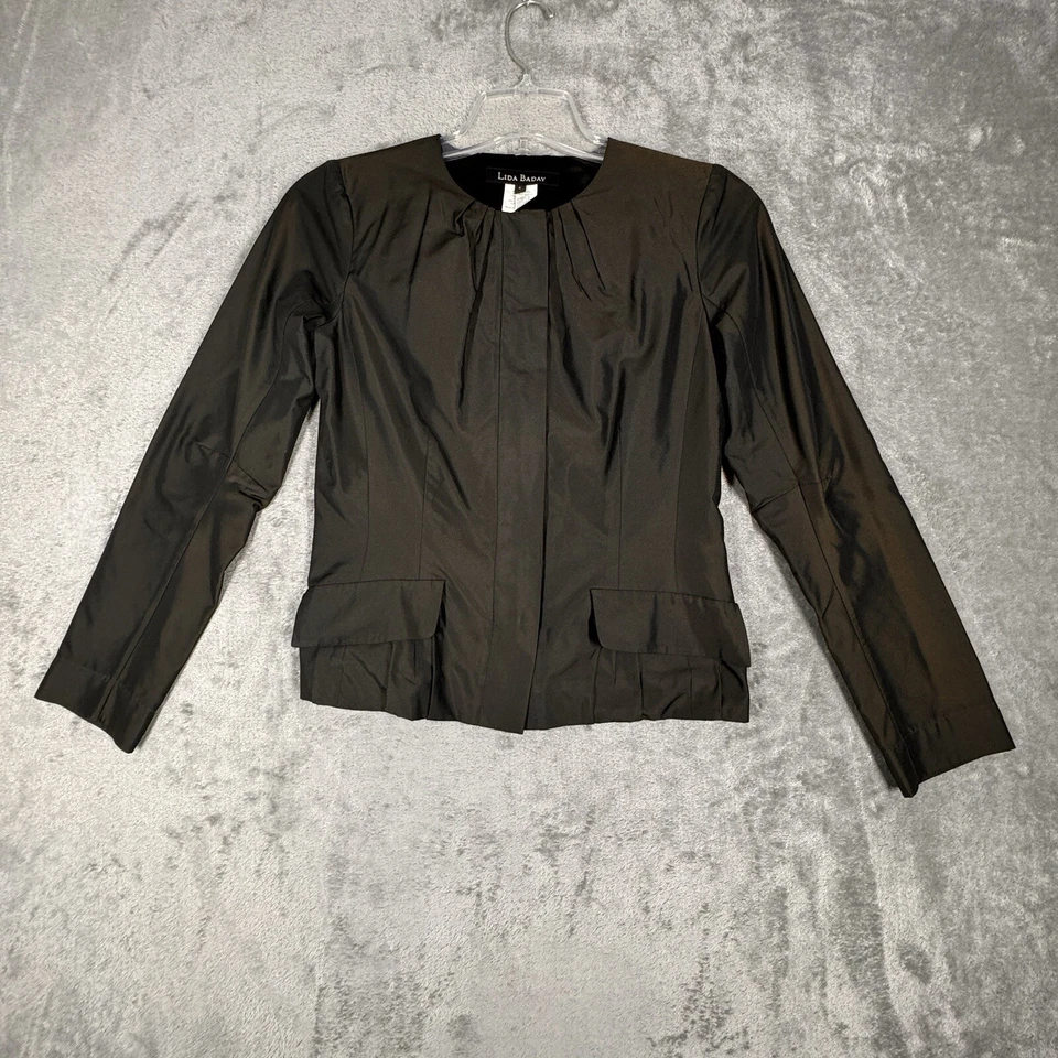 Blazer Lida Baday Mujer 4 Verde Iridiscente Satinado Oficina Pulido Negocios Preppy Foto 2 de 4