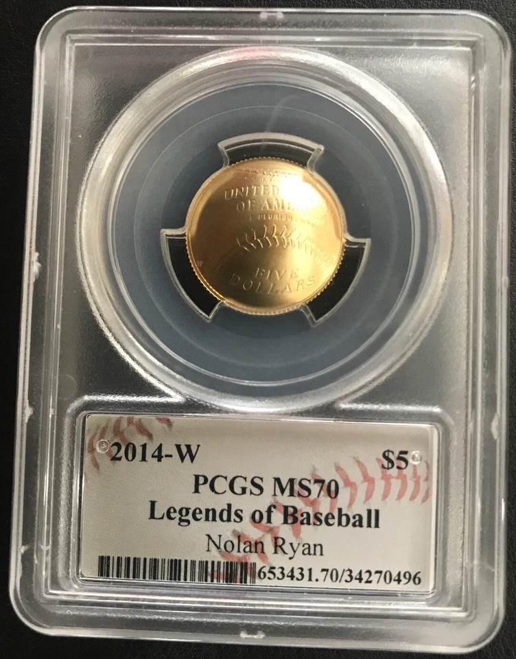 2014w NOLAN RYAN $5 PCGS MS70 LEGENDS OF BASEBALL HOF! VERY RARE! - Image 2 of 2