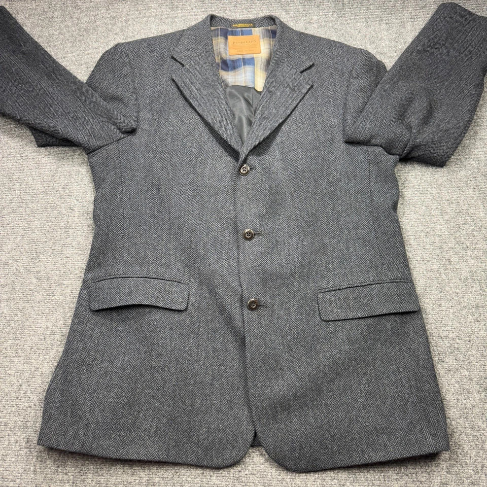 Pendleton Sports Jacket Mens 42 Long Grey Herringbone Tweed Wool Made in USA - Image 3 of 4