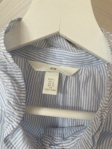 H&M Bluse • Stehkragen • Rüschen • Weiß/hellblau gestreift • Gr. L /100 % Cotton - Bild 5 von 14