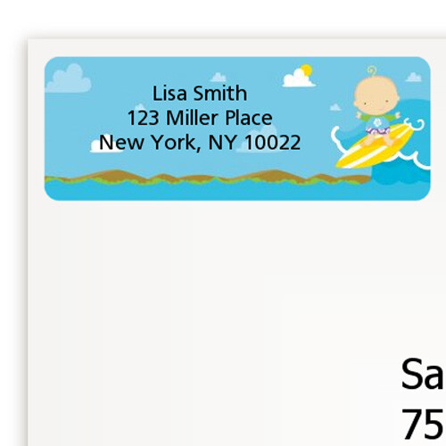 Surf Boy Shower Personalized Return Address Stickers 27 label - Foto 1 di 1