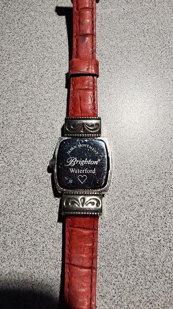 Brighton Waterford Silver-tone Black/Red Rotating Leather Band Watch Brighton Watch 23mm Silver Tone Waterford Black Leather Band  main image 4