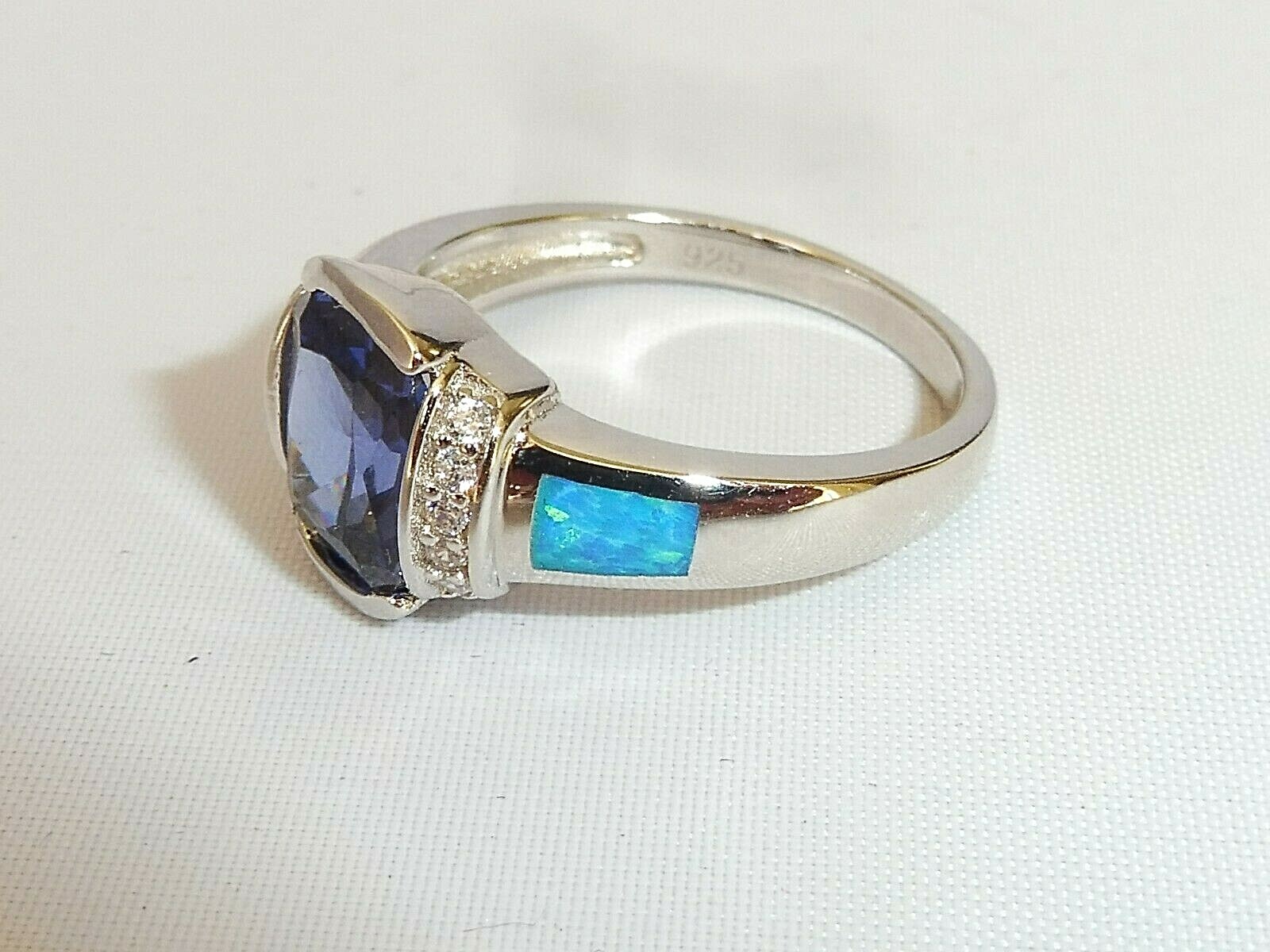 Ladies Ring Sterling 925 Solid Silver Opal Sapphire & 2 Carat Tanzanite