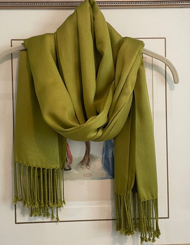 Citron Green Fringed Fall Winter Scarf EUC