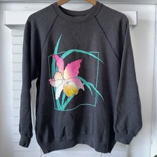 Vintage 80s Floral Sun Faded Crewneck By Just Imagine 1987 Sz L Made In USA