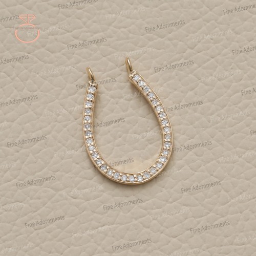 Solid 14k Yellow Gold Horseshoe Charm Pendant Genuine Diamond Finding Jewelry - Picture 2 of 10