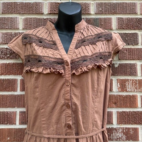 dELiA’s vintage dress Lace Ruffles Women’s juniors size XL USA Brown girly dress - Picture 2 of 8
