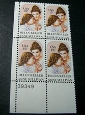 US Plate Blocks Scott# 1824 Helen Keller 1980 MNH L406