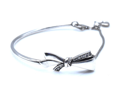 Pandora Sterling Silver Brilliant Bow Bangle Bolo Bracelet