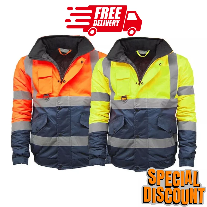 HIVIZ Men's Hi Viz-Vis High Visibility Bomber Safety Padded Jacket Work Security Coat
