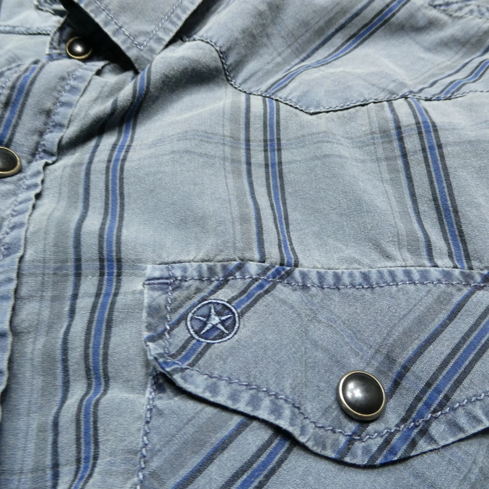 Converse One Star Shirt Adult M Blue Striped Black Snaps Lightweight Cotton Mens - Image 2 of 4