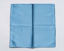 Zilli 120 NWT 100 Silk Pocket Square Solid Blue Hand Made 13"