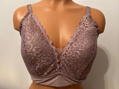 Auden Lightly Padded Wire Free Lacy Overlay Full Coverage Bra Pink Size 1X