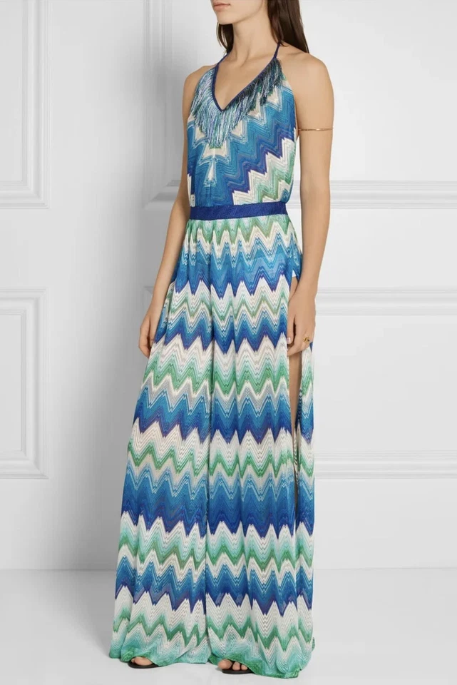 Missoni Mare Mono Zig Zag Estampado Halter Encubrimiento Pantalón Azul Vestid... - Imagen 2 de 4