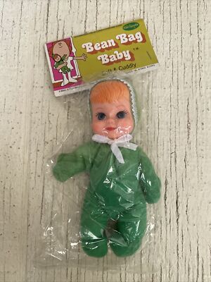 Vintage Fun World Bean Bag Baby Doll Beanbag Baby Blue Eye Girl Red Hair Green