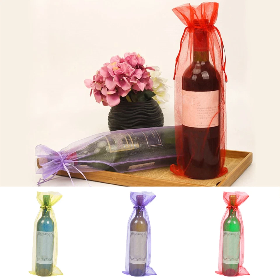 10/30Pcs Wine Bag Organza Drawstring Wine Bottle Gift Bags 37x14cm Favour Pouch - Image 3 of 4