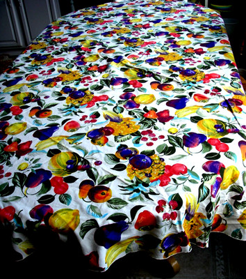 84'' Round Bold Fruit Tablecloth Raspberry Pear Pineapple Cherry