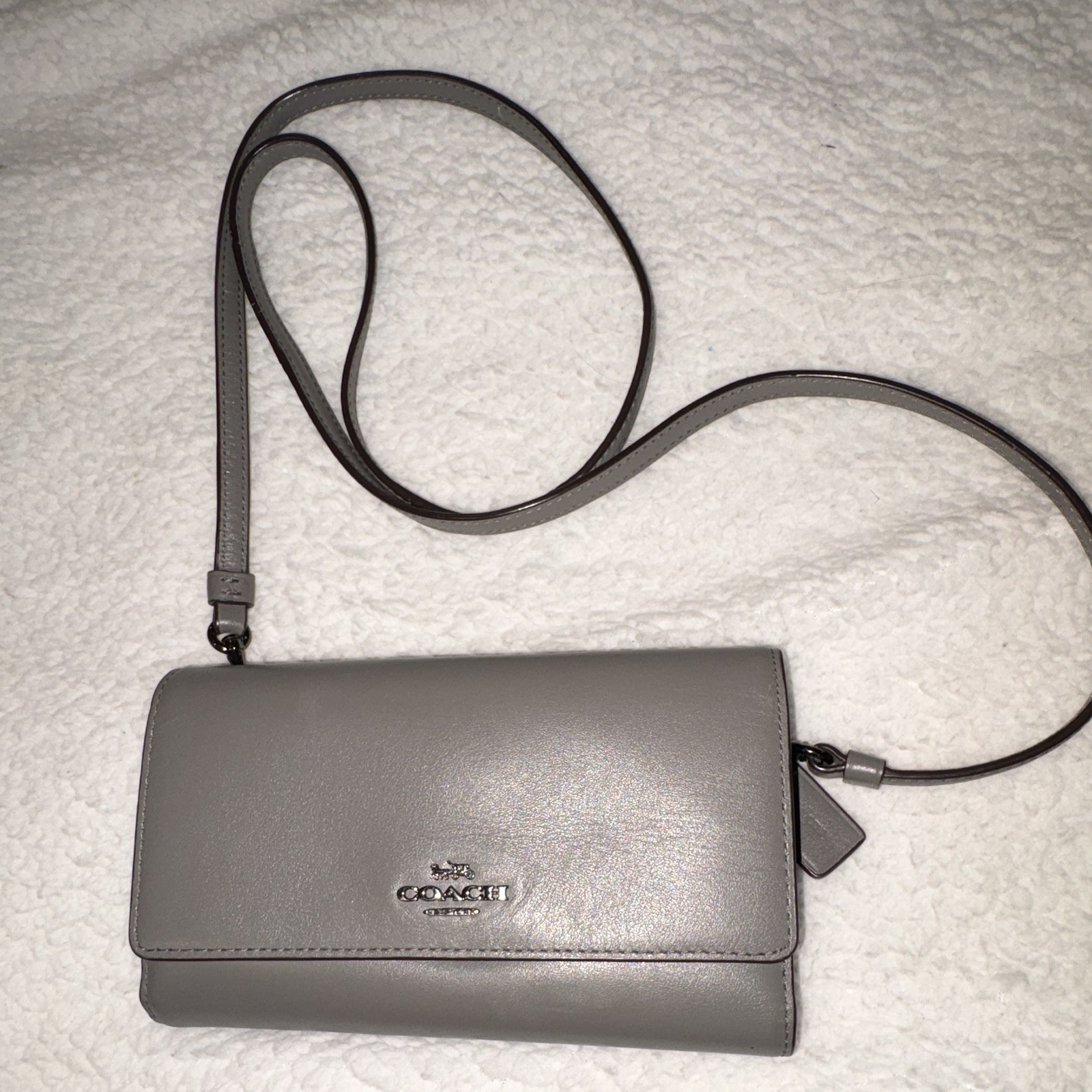 Coach Gray Crossbody Wallet Clutch, Detachable Strap, Snap, Silver Hardware