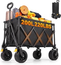 Collapsible Folding Wagon Cart, 220 LBS Heavy Duty Utility Beach Wagon with Adju