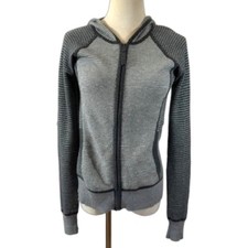 Title Nine 9 Two Tone Grey Knit Hoodie Full Zip Small Pockets Textured