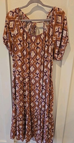 Damen Puff Kurzarm Stufen Kleid & Strickjacke Knox Rose Braun Cognac Gr. XL - Bild 10 von 18