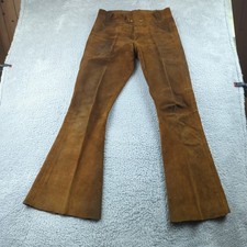 True VTG Suede Bell Bottom Flare Pants Mens 31x31 Brown Leather Hippie Repaired