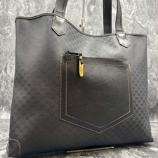 GUCCI 002.098.0057 GG Tote Shoulder Bag Black Leather Gold Hardware From Japan