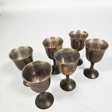 Vintage Solid Brass Goblets Set of 6 Silver Lined Interior India 3.25 Inch